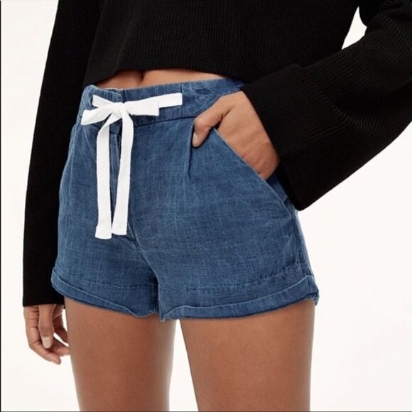 ** WILFRED allegra blue linen blend midrise shorts size 2 - Picture 1 of 7